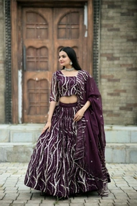 Antique Fashion 1 Enchanting Designer Tebby Silk Lehenga choli with Dupatta Set.  - wine