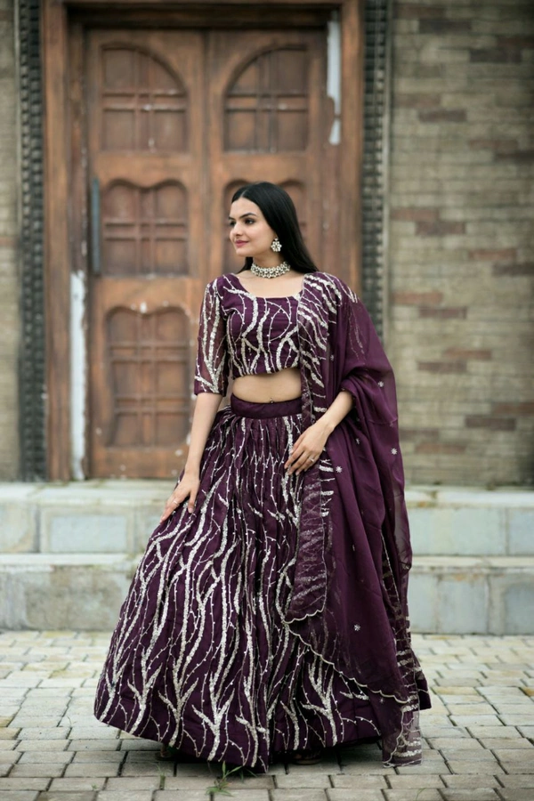Antique Fashion 1 Enchanting Designer Tebby Silk Lehenga choli with Dupatta Set.  - wine
