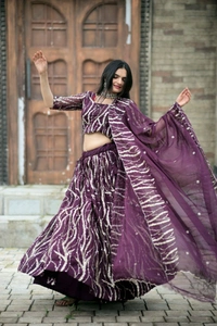 Antique Fashion 1 Enchanting Designer Tebby Silk Lehenga choli with Dupatta Set.  - wine