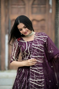 Antique Fashion 1 Enchanting Designer Tebby Silk Lehenga choli with Dupatta Set.  - wine