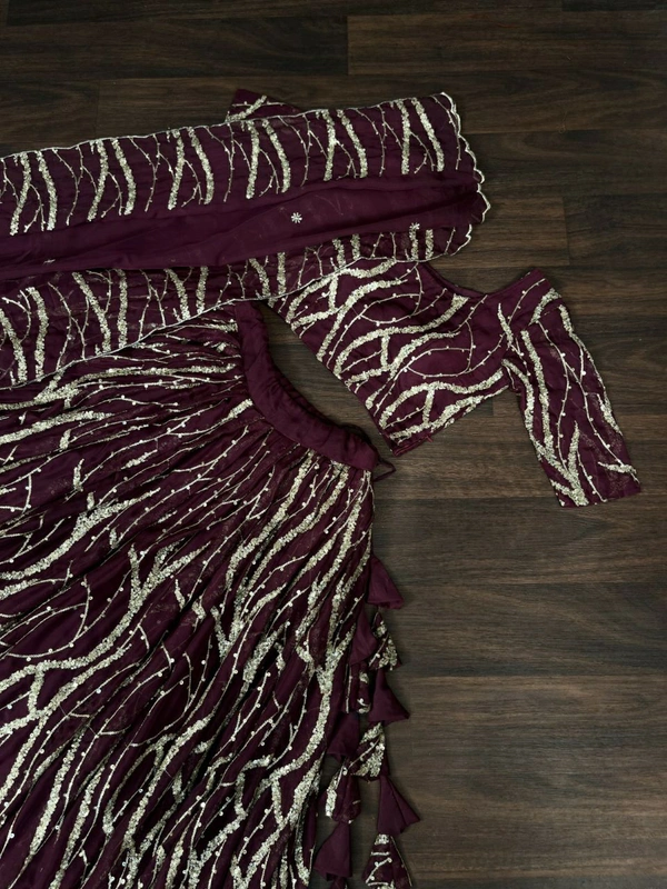 Antique Fashion 1 Enchanting Designer Tebby Silk Lehenga choli with Dupatta Set.  - wine