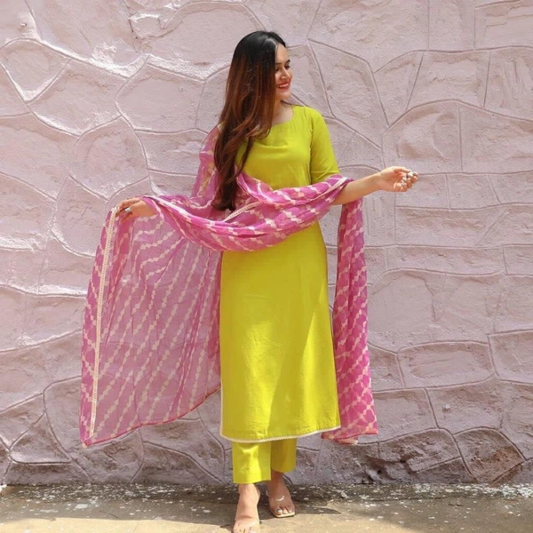 Antique Fashion 1 PRESENTING NEW *Beautiful pair of  mehendi green straight kurta and pants pair with duppta * - L (40)
