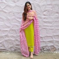 Antique Fashion 1 PRESENTING NEW *Beautiful pair of  mehendi green straight kurta and pants pair with duppta * - L (40)