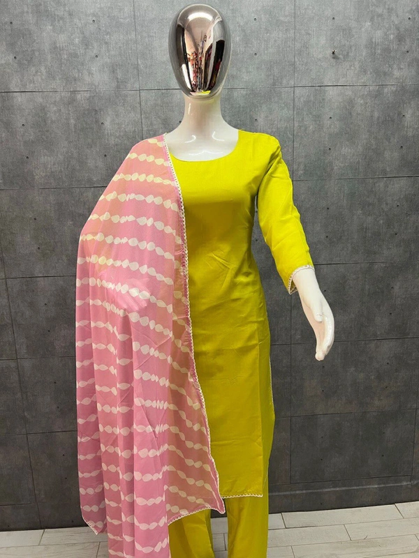 Antique Fashion 1 PRESENTING NEW *Beautiful pair of  mehendi green straight kurta and pants pair with duppta * - L (40)
