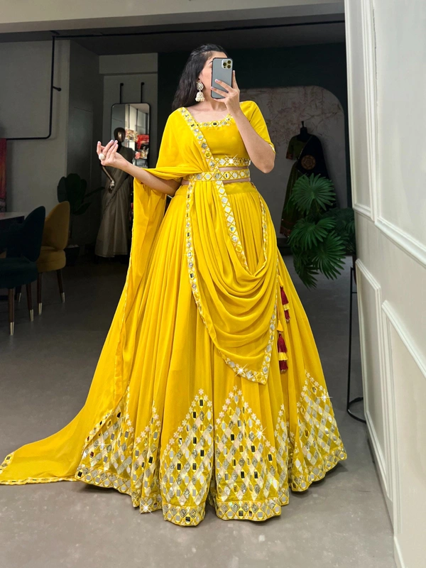 Antique Fashion 1 Our new designer Lehenga beckons you to immerse yourself  in our ethereal ensemble - yellow