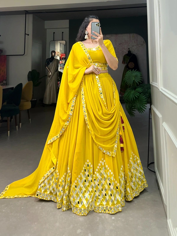 Antique Fashion 1 Our new designer Lehenga beckons you to immerse yourself  in our ethereal ensemble - yellow