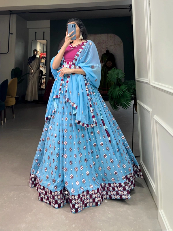 Antique Fashion 1 Our new designer Lehenga beckons you to immerse yourself  in our ethereal ensemble - sky blue