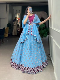 Antique Fashion 1 Our new designer Lehenga beckons you to immerse yourself  in our ethereal ensemble - sky blue