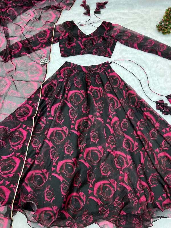 Antique Fashion  PRESENTING NEW  *ROSE PRINT ORGANJA FABRIC LEHENGHA CHOLI PICO WIRE STTICHED WITH DUPPTA,WITH FANCY BLOUSE FULLY STTICHED READY TO WEAR* - X's (34)