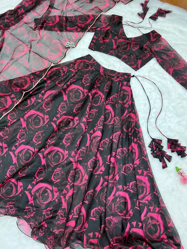 Antique Fashion  PRESENTING NEW  *ROSE PRINT ORGANJA FABRIC LEHENGHA CHOLI PICO WIRE STTICHED WITH DUPPTA,WITH FANCY BLOUSE FULLY STTICHED READY TO WEAR* - X's (34)