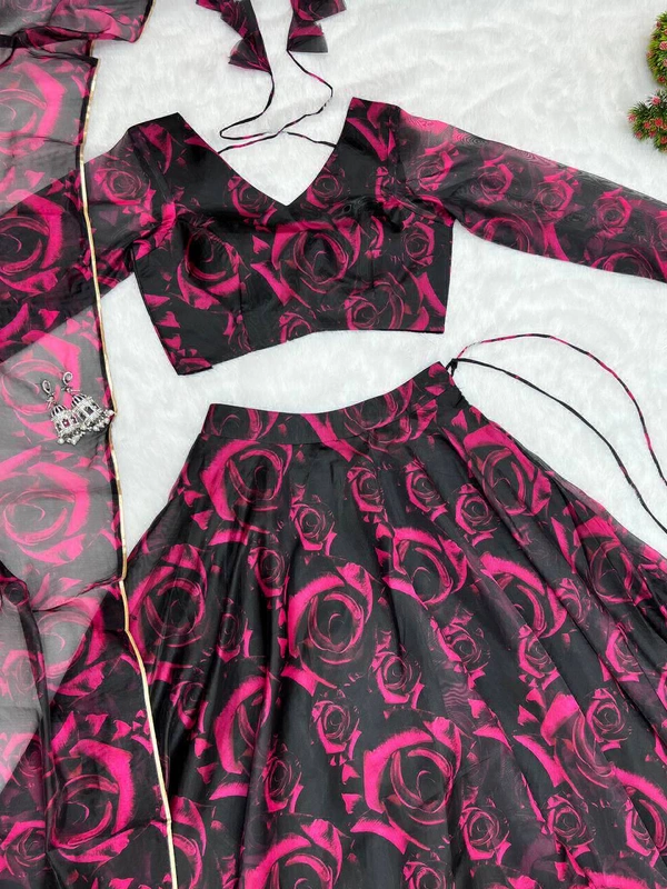 Antique Fashion  PRESENTING NEW  *ROSE PRINT ORGANJA FABRIC LEHENGHA CHOLI PICO WIRE STTICHED WITH DUPPTA,WITH FANCY BLOUSE FULLY STTICHED READY TO WEAR* - X's (34)