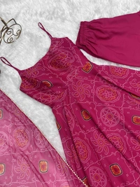 Antique Fashion 1 PRESENTING NEW DESIGNER PURE SOFT LIGHTWEIGHT CHIFFON BANDHEJ FULLY FLAIR GOWN,DUPPTA ,PENT SET READY TO WEAR FULLY STTICHED - S (36), pink