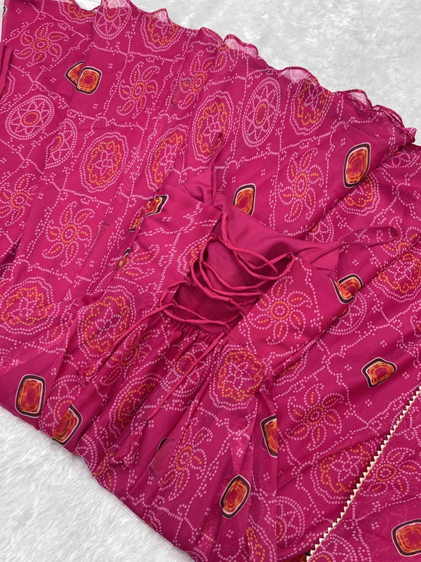 Antique Fashion  PRESENTING NEW DESIGNER PURE SOFT LIGHTWEIGHT CHIFFON BANDHEJ FULLY FLAIR GOWN,DUPPTA ,PENT SET READY TO WEAR FULLY STTICHED - S (36), pink