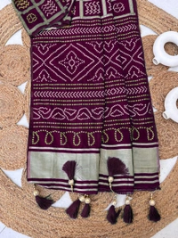 Antique Fashion 1 Exclusive heavy khadi  silk for  upcoming  festive season heavy   pattern in gold zari weave  and thread  weave patola pattern - wine