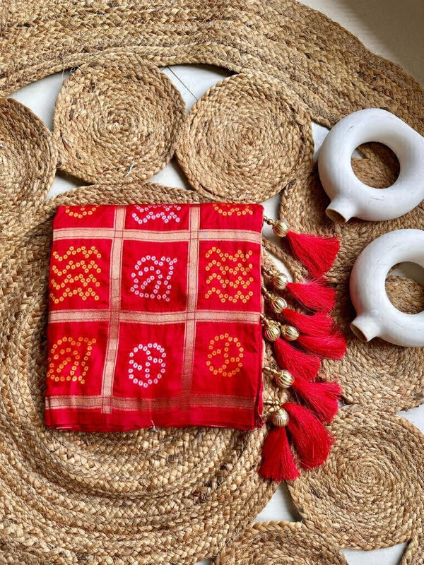 Antique Fashion  Exclusive heavy khadi  silk for  upcoming  festive season heavy   pattern in gold zari weave  and thread  weave patola pattern - Red