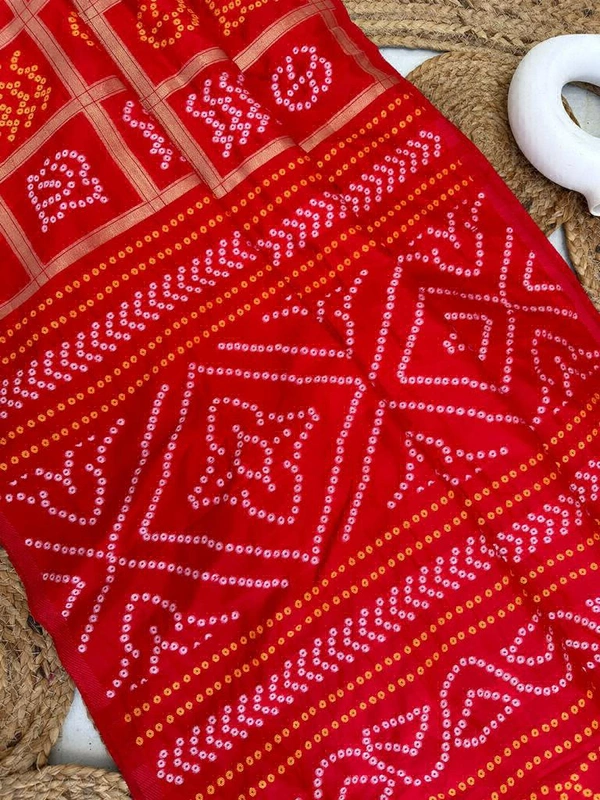 Antique Fashion  Exclusive heavy khadi  silk for  upcoming  festive season heavy   pattern in gold zari weave  and thread  weave patola pattern - Red