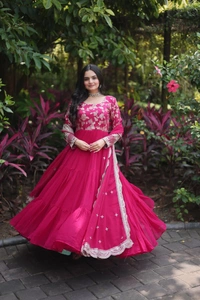 Antique Fashion 1 Faux Blooming gown with Viscose Dyable Jacquard With Sequins Embroidered Work Faux Blooming Dupatta  it will enhance can combine the best parts of western and Indian wear into one stunning ensemble - rani, Xxl (44)