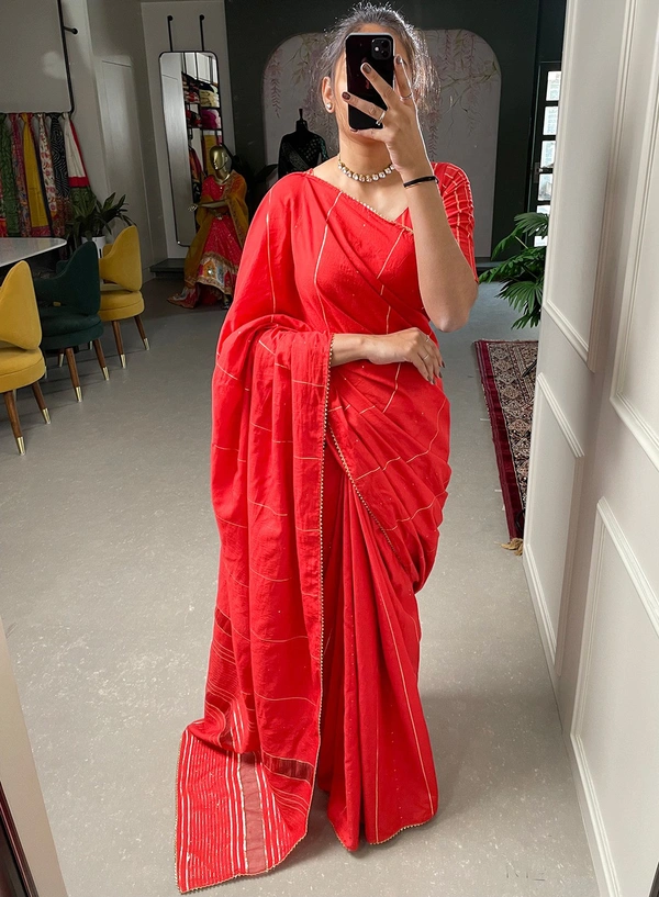 Antique Fashion 1 We have perfected viscose chanderi saree and sometimes you slay with your perfect style and grab your fav look  - Red
