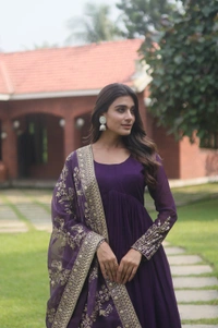 Antique Fashion 1 💃🏼 *Faux Blooming Gown with Dupatta With Attractive Embroidered Sequins work with Lace Border.* 👗 - Purple