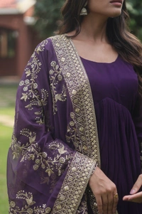 Antique Fashion 1 💃🏼 *Faux Blooming Gown with Dupatta With Attractive Embroidered Sequins work with Lace Border.* 👗 - Purple
