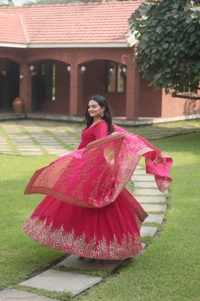 Antique Fashion 1 💃🏼 *Faux Blooming Gown with Dupatta With Attractive Embroidered Sequins work with Lace Border.* 👗 - pink