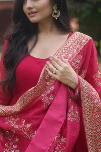 Antique Fashion 1 💃🏼 *Faux Blooming Gown with Dupatta With Attractive Embroidered Sequins work with Lace Border.* 👗 - pink