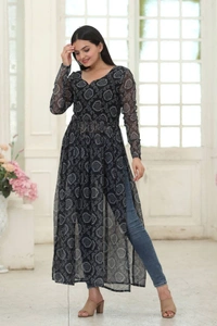 Antique Fashion 1 Nayra cut Kurtis are the best way to stay comfortable and stylish at the same time.*❤️ - S (36), Black