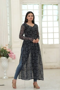 Antique Fashion 1 Nayra cut Kurtis are the best way to stay comfortable and stylish at the same time.*❤️ - S (36), Black