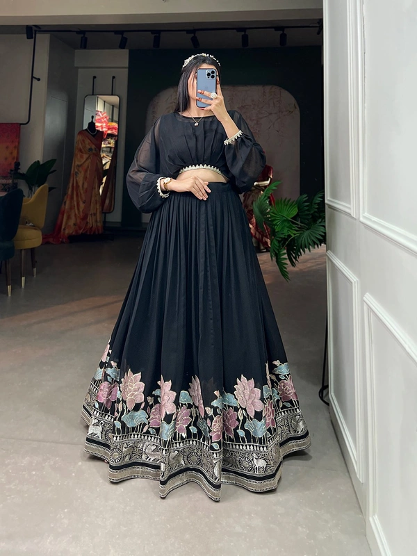 Antique Fashion  A touch of embroidery a dash of grace   our co-ord set epitomizes the essence of timeless elegance - Black