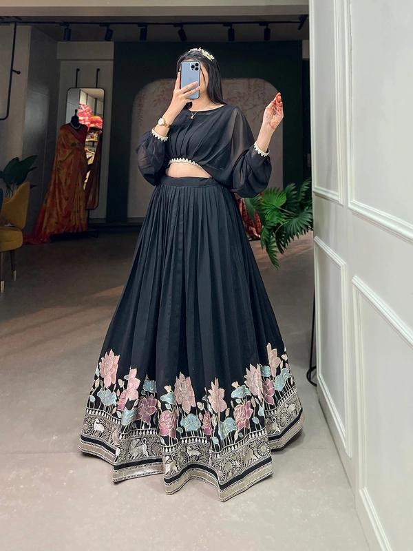 Antique Fashion  A touch of embroidery a dash of grace   our co-ord set epitomizes the essence of timeless elegance - Black