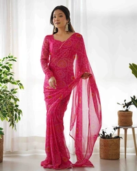 Antique Fashion 1 *READY TO WEAR PREDRAPPED REAY TO WEAR SAREE LIGHTWEIGHT CHIFFON FABRIC* - X's (34), pink