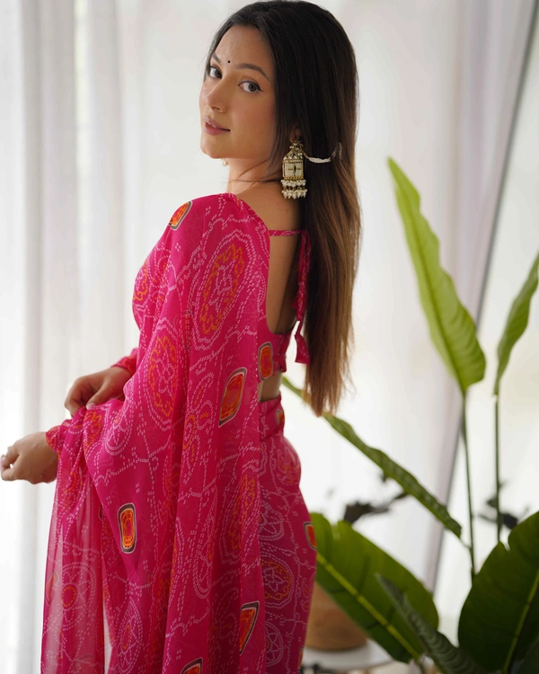 Antique Fashion  *READY TO WEAR PREDRAPPED REAY TO WEAR SAREE LIGHTWEIGHT CHIFFON FABRIC* - X's (34), pink