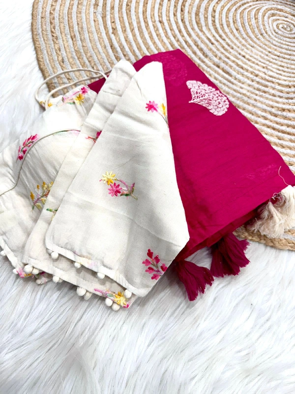 Antique Fashion 1 Pure Chanderi Cotton Multy Thread Work And Heavg Tussles  - pink