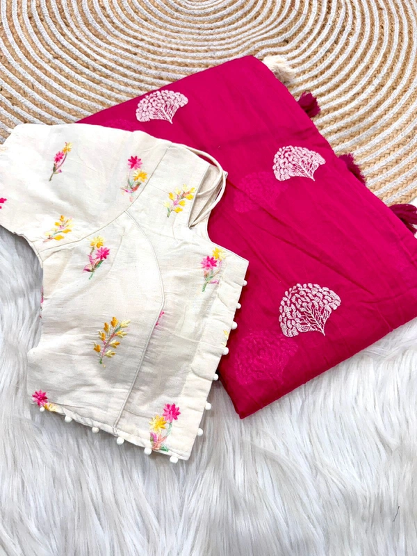 Antique Fashion 1 Pure Chanderi Cotton Multy Thread Work And Heavg Tussles  - pink
