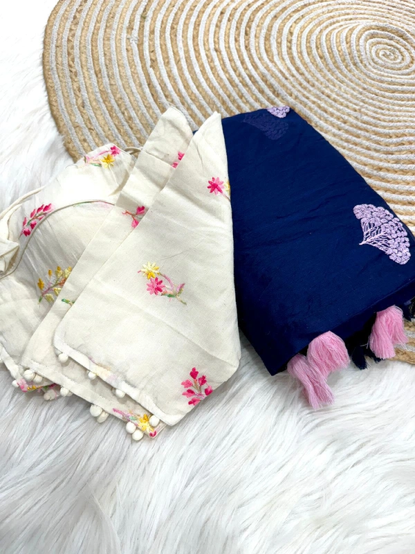 Antique Fashion 1 Pure Chanderi Cotton Multy Thread Work And Heavg Tussles  - Blue