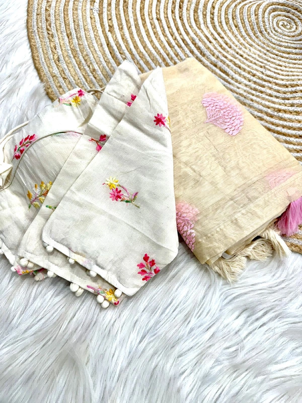 Antique Fashion 1 Pure Chanderi Cotton Multy Thread Work And Heavg Tussles  - cream