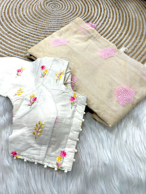 Antique Fashion 1 Pure Chanderi Cotton Multy Thread Work And Heavg Tussles  - cream