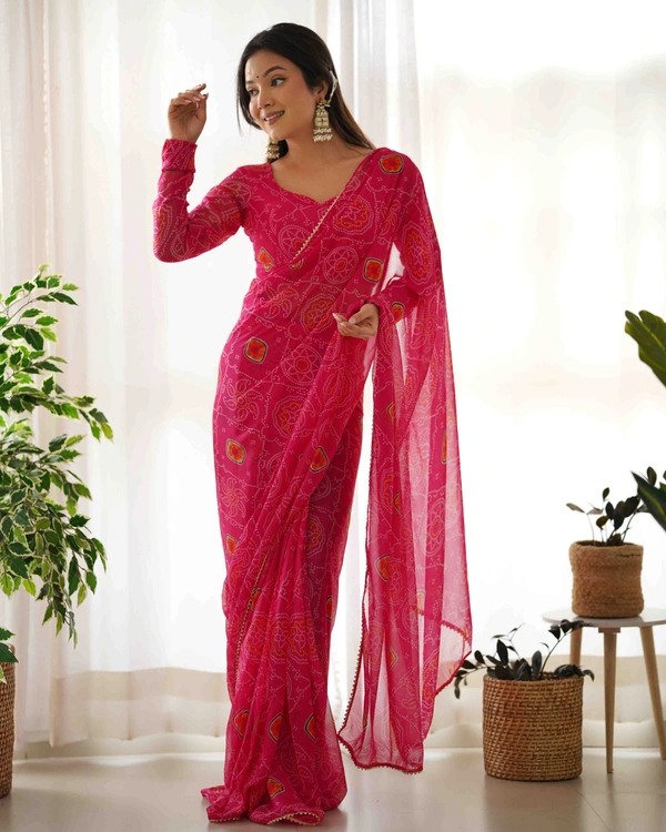 Antique Fashion  *READY TO WEAR PREDRAPPED REAY TO WEAR SAREE LIGHTWEIGHT CHIFFON FABRIC* - Xxl (44), pink