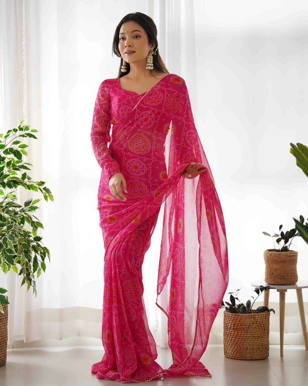 Antique Fashion  *READY TO WEAR PREDRAPPED REAY TO WEAR SAREE LIGHTWEIGHT CHIFFON FABRIC* - Xl (42), pink