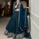 Antique Fashion  A step into festivities adorned in this embroidered lehenga choli, carry the weight of tradition and the buoyancy of modernity, a perfect equilibrium of past and present.