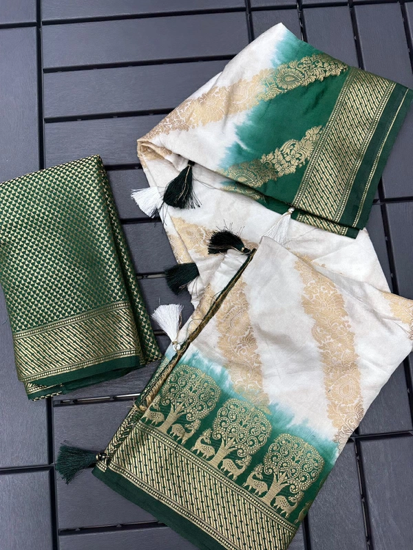Antique Fashion  Exclusive heavy silk for  summer collection heavy viscose raw silk pattern  pattern in Banarsi zari weave - green