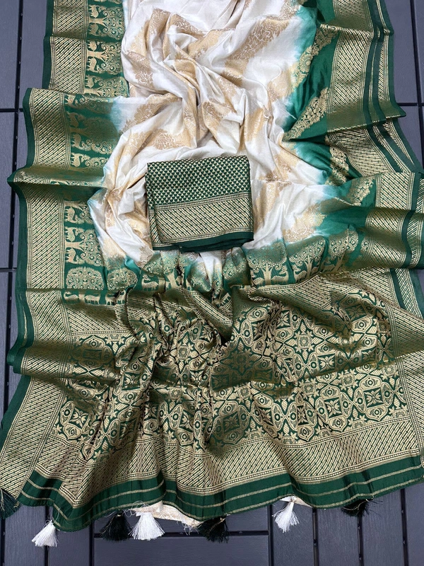 Antique Fashion  Exclusive heavy silk for  summer collection heavy viscose raw silk pattern  pattern in Banarsi zari weave - green