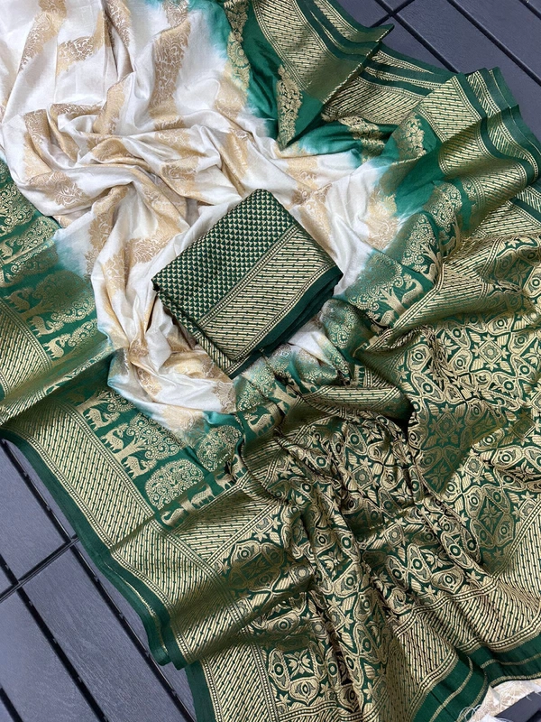 Antique Fashion  Exclusive heavy silk for  summer collection heavy viscose raw silk pattern  pattern in Banarsi zari weave - green