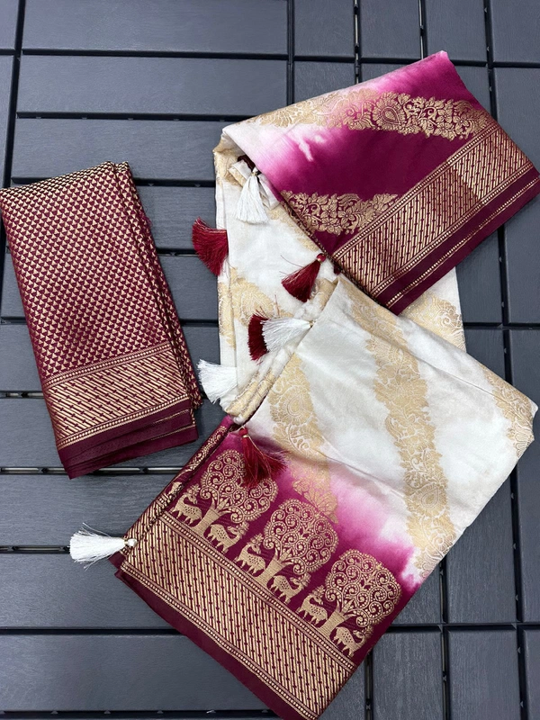 Antique Fashion  Exclusive heavy silk for  summer collection heavy viscose raw silk pattern  pattern in Banarsi zari weave - maroon