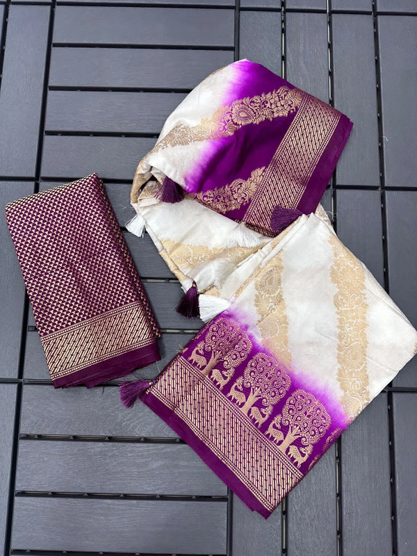 Antique Fashion  Exclusive heavy silk for  summer collection heavy viscose raw silk pattern  pattern in Banarsi zari weave - Purple