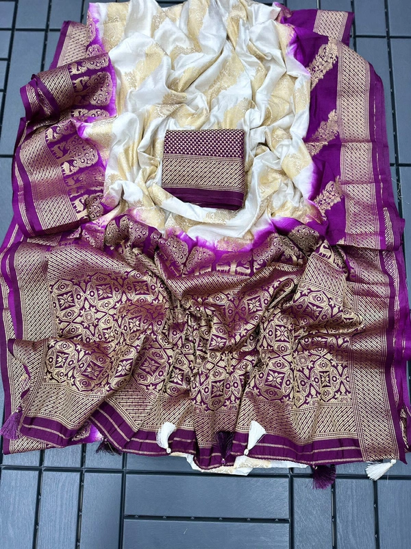 Antique Fashion  Exclusive heavy silk for  summer collection heavy viscose raw silk pattern  pattern in Banarsi zari weave - Purple