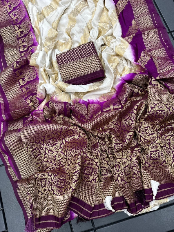 Antique Fashion  Exclusive heavy silk for  summer collection heavy viscose raw silk pattern  pattern in Banarsi zari weave - Purple