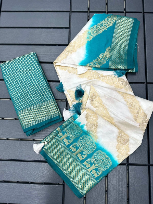 Antique Fashion 1 Exclusive heavy silk for  summer collection heavy viscose raw silk pattern  pattern in Banarsi zari weave - sky