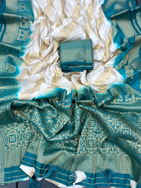 Antique Fashion 1 Exclusive heavy silk for  summer collection heavy viscose raw silk pattern  pattern in Banarsi zari weave - sky