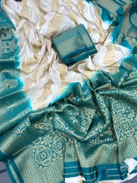 Antique Fashion 1 Exclusive heavy silk for  summer collection heavy viscose raw silk pattern  pattern in Banarsi zari weave - sky